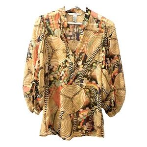 Diane von Furstenberg Syrah Blouse 100% Silk Multi Color 0 All Over Print Career